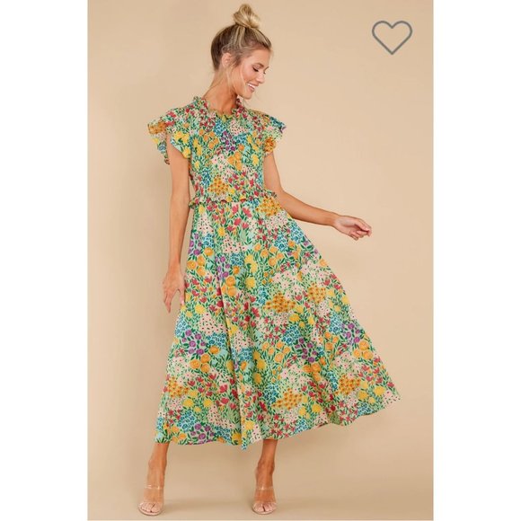 Olivia James the Label Lila Midi Dress Floral Print Meadow Mint Green Smocked L - Picture 4 of 16